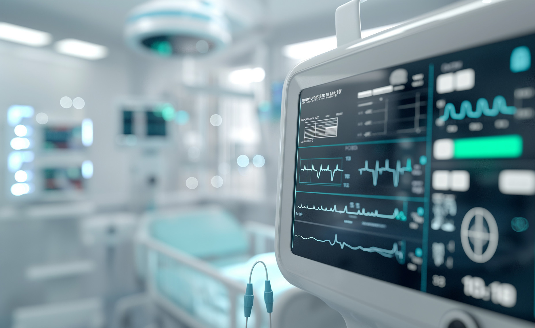 Bildschirm mit medizinischen Daten in einem Klinikzimmer