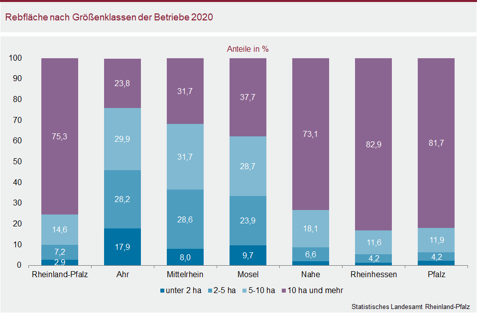 Säulendiagramm: Rebfläche nach Größenklassen der Betriebe 2020