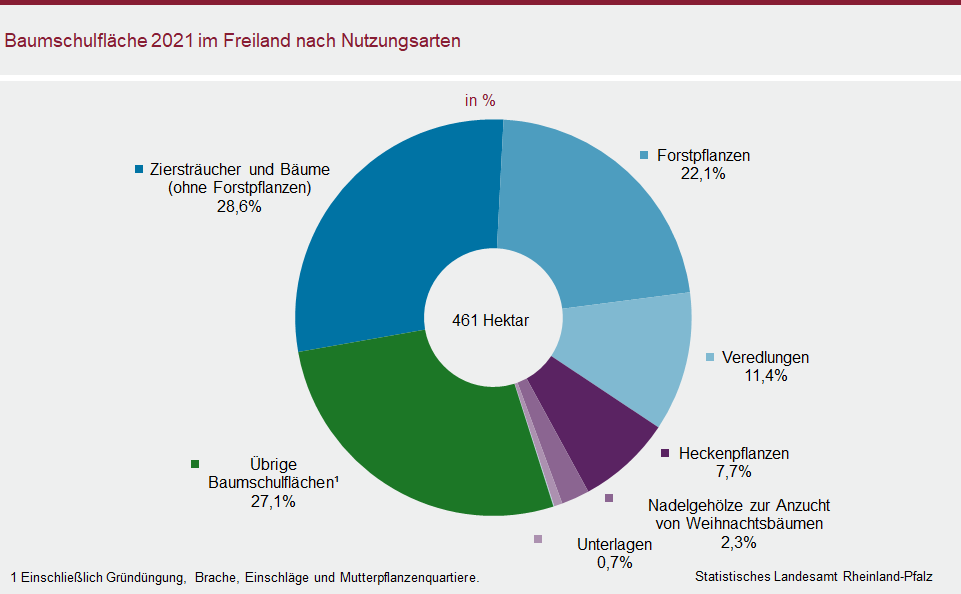 Ringdiagramm: Baumschulfläche 2021 im Freiland nach Nutzungsarten
